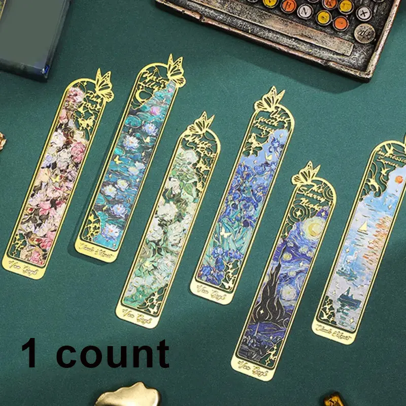 Vintage Oil Painting Cutout Metal Van Gogh Bookmark, Brass Material, Lightweight Portable, Page Marker for Kids, Art Lovers, Gift Idea、Starry Night metal bookmark