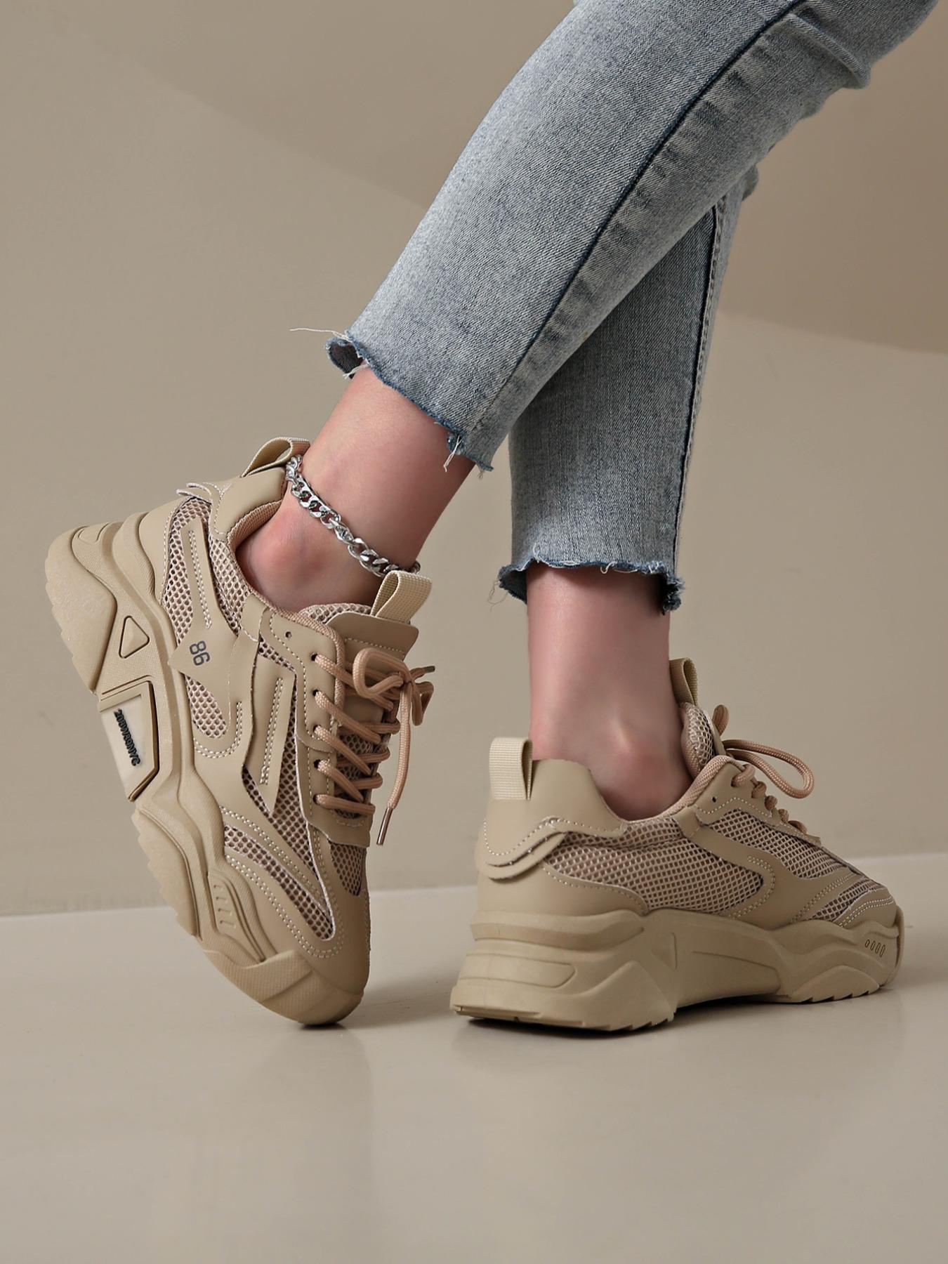 Women's Fashionable Lace Up Contrast Mesh Sneakers, Casual Comfortable Breathable Sports Running Shoes, Jogging Shoes, All-match Basic Shoes for Daily Wear