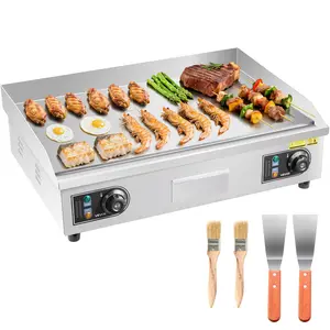 【DealsForYouDays】VEVOR Commercial Electric Griddle, 25.79 x 15.75 inch, 2800W, 122-570°F Adjustable Temp Control, Stainless Steel Body, Full Flat, with 2 Spatulas, 2 Brushes, and 4 Foot Pads, for Steak, Pancake