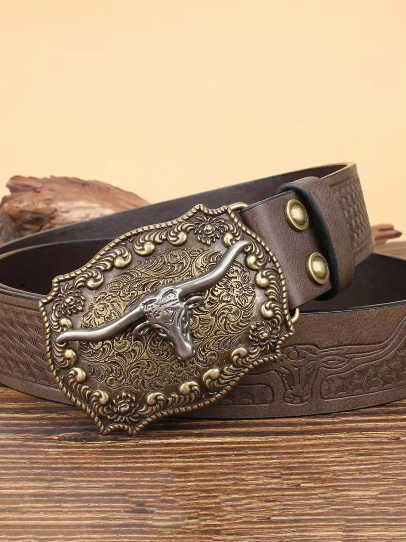 Western Style Vintage Bull Head Buckle Leather Belt, Western Cowboy Belts, Cowboy Belt, American Retro Distressed Men's Casual Wide Belt, Gift for Boyfriend, Father