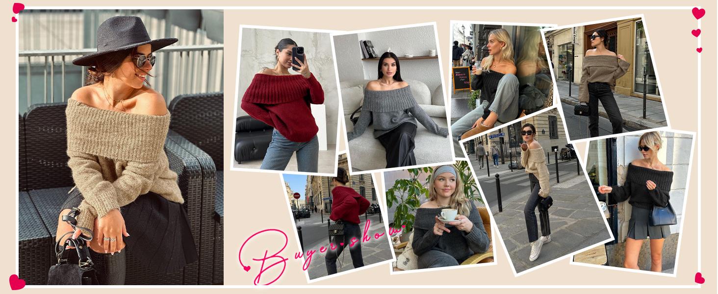 Saodimallsu Womens Off The Shoulder Sweaters Oversized Long Sleeve Loose Ribbed Knit Fall Trendy Pullover Tops Knitwear Womenswear SpringStatements