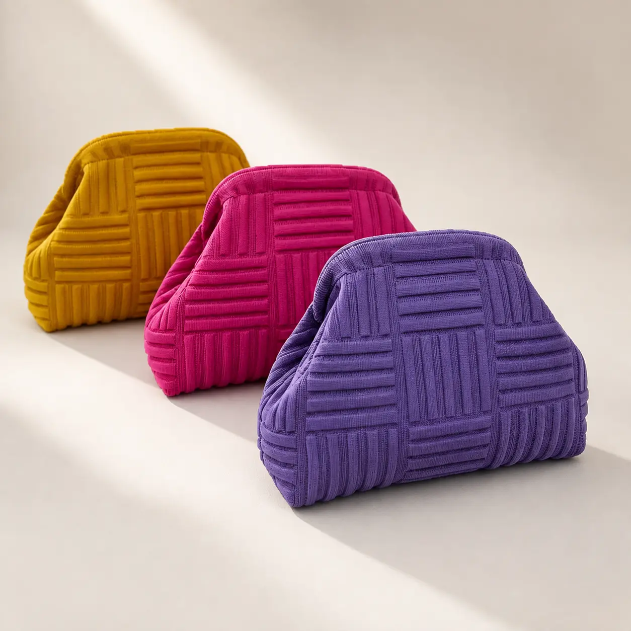 Women's Polyester Knit Dumpling Shape Clutch Bag - Cozy Cloud, Soft Woven Checkered, Cute Macaron Colors, Clip Close, Phone Pocket, Urban Minimalist Style, Daily Wear Essential, Casual Shoulder Clutch Wristlet, Dumpling Form