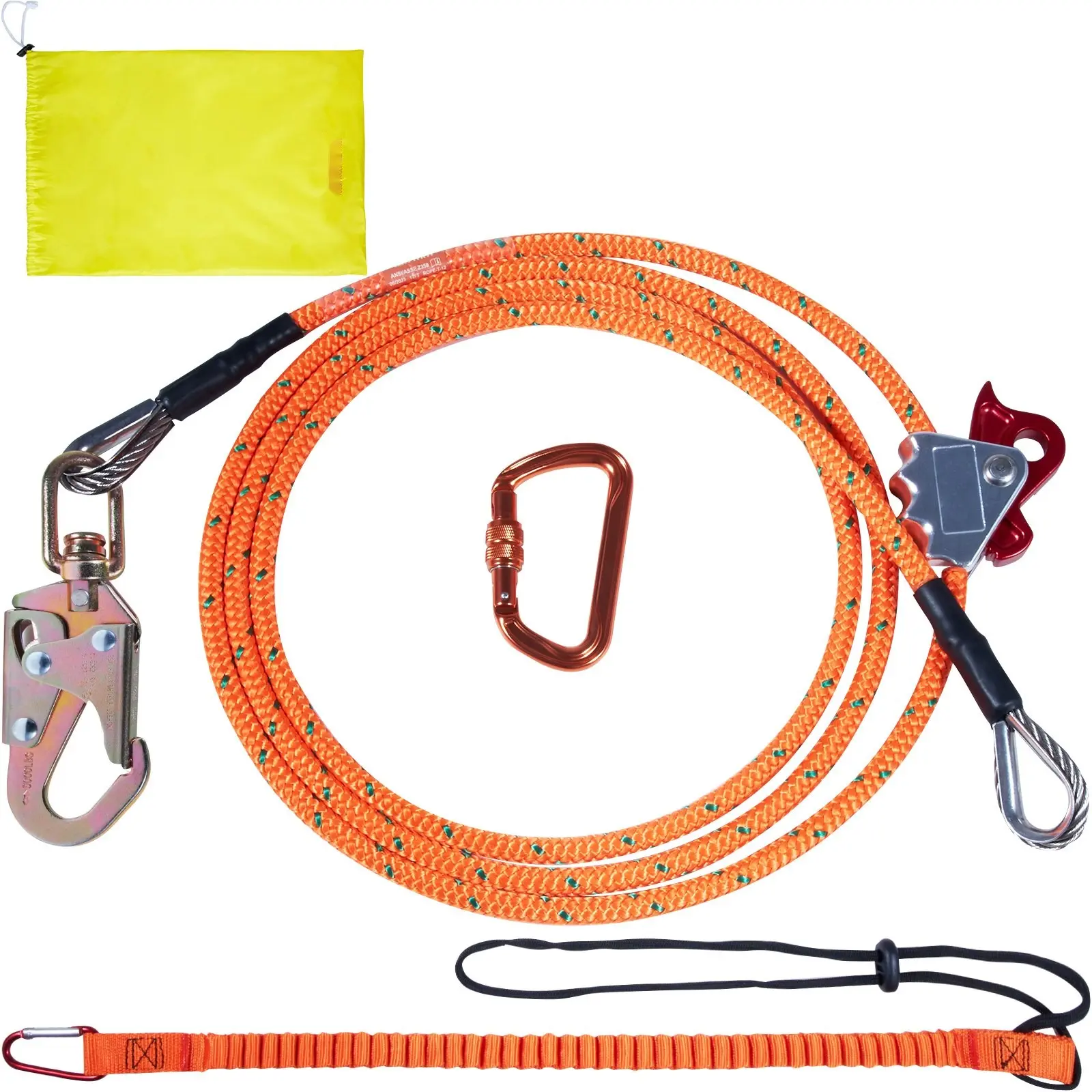 Steel Core Flip Line For Arborist Tree Climbing, 1/2-Inch By 12-Foot Flip Line With Alloy Steel Snap Hook, Aluminum Carabiner, Extra Tool Lanyard, Durable Arborist Safety Gear For Tree Climbers