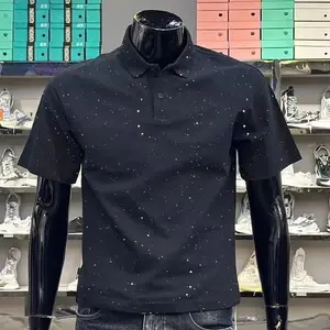 Men'S Diamond Star Print T-Shirt, with Sparkling Rhinestones And Stars |   Black Casual Short Sleeve Round Neck Tee, Summer Outdoor Party Wear, Nightlife And Casual Style Sparkling Diamonds, Slight Stretch Fabric