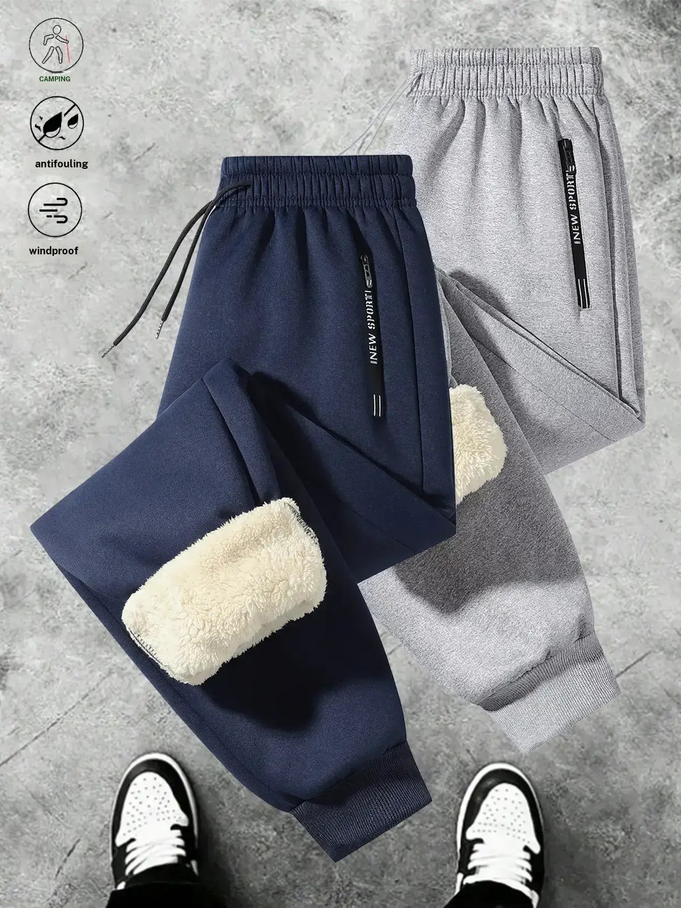 Two Jogger Pants with Elastic Waistband and Drawstring, Side Zipper, Fleece Lining, Urban Commuter Office Worker Outfit, Flowy Relaxed Fit with Ankle Cuffs, Fleece Lined Training Gymwear tiktokshopspringglowup