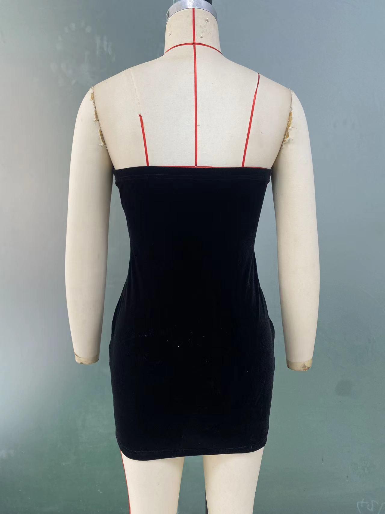 GGFL Women's Sexy Black Velvet Tube Dress, Pearl Decor Bodycon Mini Dress for Evening Party, Date Night.Vintage Black Velvet Pearl Mini Dress, Strapless Bodycon Formal Dress for Prom, Club Night