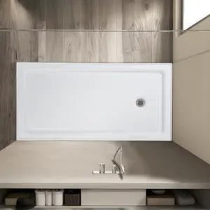 32x48 in/32x60 in Shower Base, Modern White Acrylic Shower Pan with Slip-Resistant Textured Surface & Stainless Steel Drainer for Bathroom, Easy Assembly & Cleaning