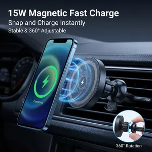 15W Magnetic Wireless Car Charger Mount, Air Vent Phone Holder, 360° Rotatable Strong Stable Magnet, Fast Charging for Navigation, Compatible with iPhone 12-17, Samsung S24/S23 & All Qi Enabled Smartphones