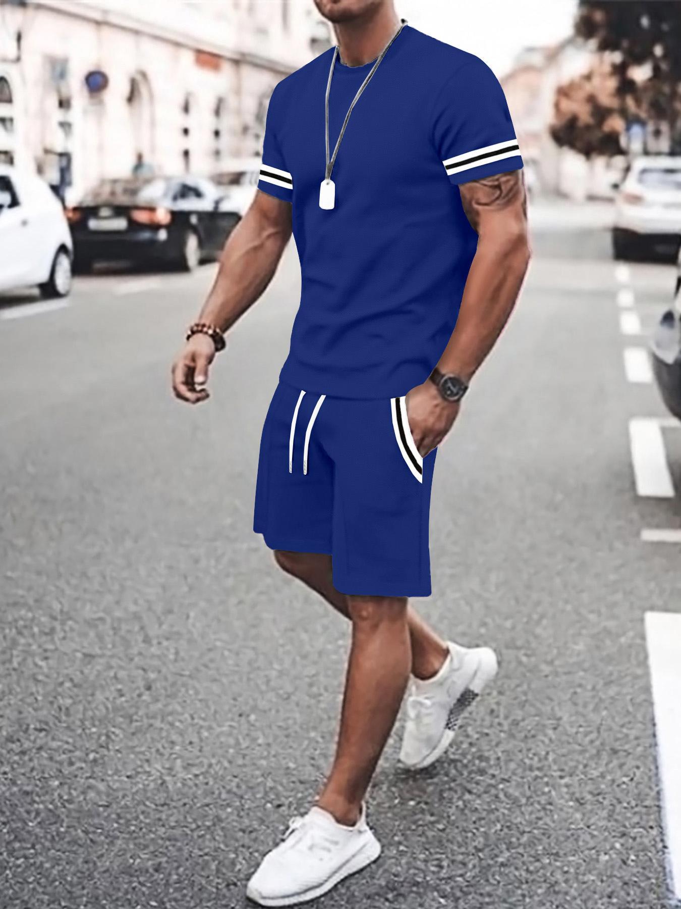 Two-Piece Set Men's Contrast Binding Tee & Drawstring Waist Shorts Set, Quality and Comfort Casual Short Sleeve Round Neck T-shirt & Pocket Track Shorts, Summer Outfits Clothes Set for Men Two-Piece Set Men's Contrast Binding Tee & Drawstring Waist Shorts Set, Quality and Comfort Casual Short Sleeve Round Neck T-shirt & Pocket Track Shorts, Summer Outfits Clothes Set for Men