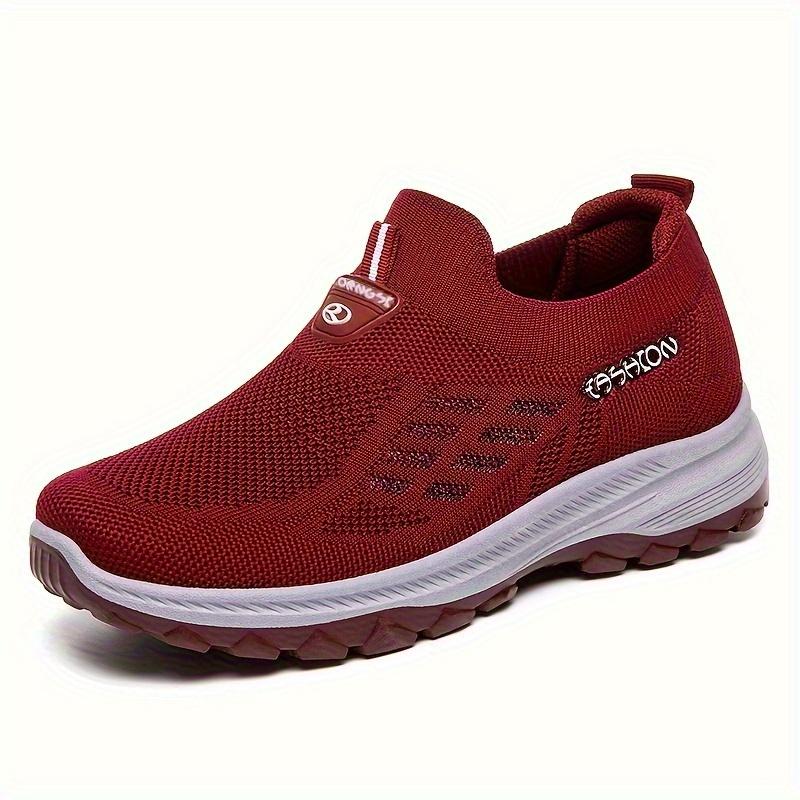 Women's Black Mesh Slip-On Sports Sneakers |   Neon Pink Accent Breathable Knit Upper Textured Non-Slip Sole Lightweight Daily/Outdoor Comfort Running Shoes