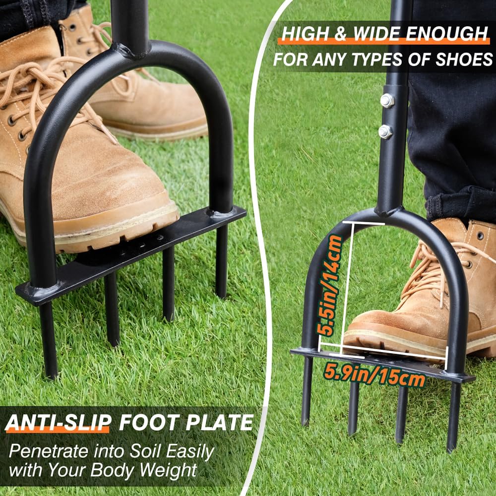 Heavy-Duty Lawn Aerator Tool Designed for Compacted Soil, Featuring a Manual Operation And a Wide Foot Plate for Effective Aeration