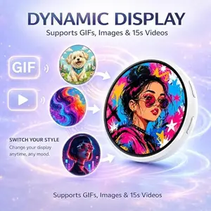 1.7 Inch Touchscreen Digital Badge Pin, HD LED Smart Badge with Bluetooth-compatible Control, Custom Wearable Screen for Concerts, Parties, Role Play