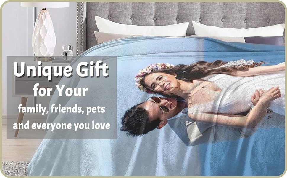 SPXUBZ Custom Blanket with Photo Text Personalized Gift, 1-10 Pictures Customized for Mother Father Family, Christmas Halloween Thanksgiving Birthday Wedding Valentine's Day Gift