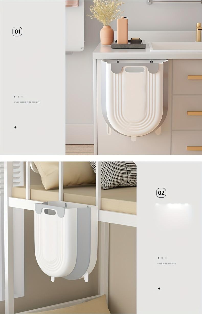 [1pc Foldable Trash Can] 1pc Compact Foldable Trash Can |   Space-Saving Modern Minimalist Rectangular Design, Durable Plastic Portable Countertop Bin for Kitchen & Bathroom, No Electricity Needed