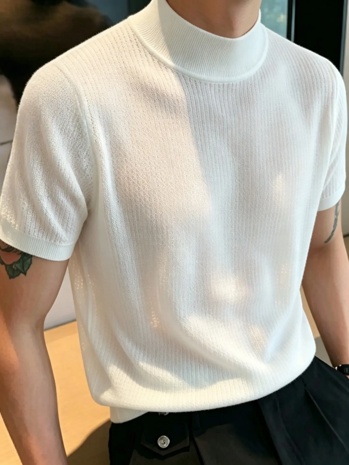 Men's Solid Color Quick-Dry Short Sleeve Knitted T-shirt, Sporty Tee for Gym, Moisture-Wicking, Suitable for Travel, Daily Wear & Outdoor Activities