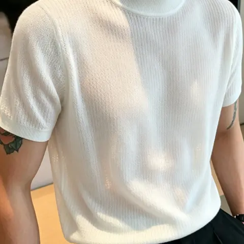 Men's Solid Color Quick-Dry Short Sleeve Knitted T-shirt, Sporty Activewear Tee for Gym, Moisture-Wicking, Suitable for Travel, Daily Wear & Outdoor Activities