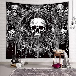 Skull Tapestry Gothic Black and White Tapestry wall hanging Dark Skeleton horror tapestry Aesthetic cool tapestry for bedroom Living Room Dorm (60 x 50 inches) Skull Tapestry Gothic Black and White Tapestry wall hanging Dark Skeleton horror tapestry Aesthetic cool tapestry for bedroom Living Room Dorm (60 x 50 inches)