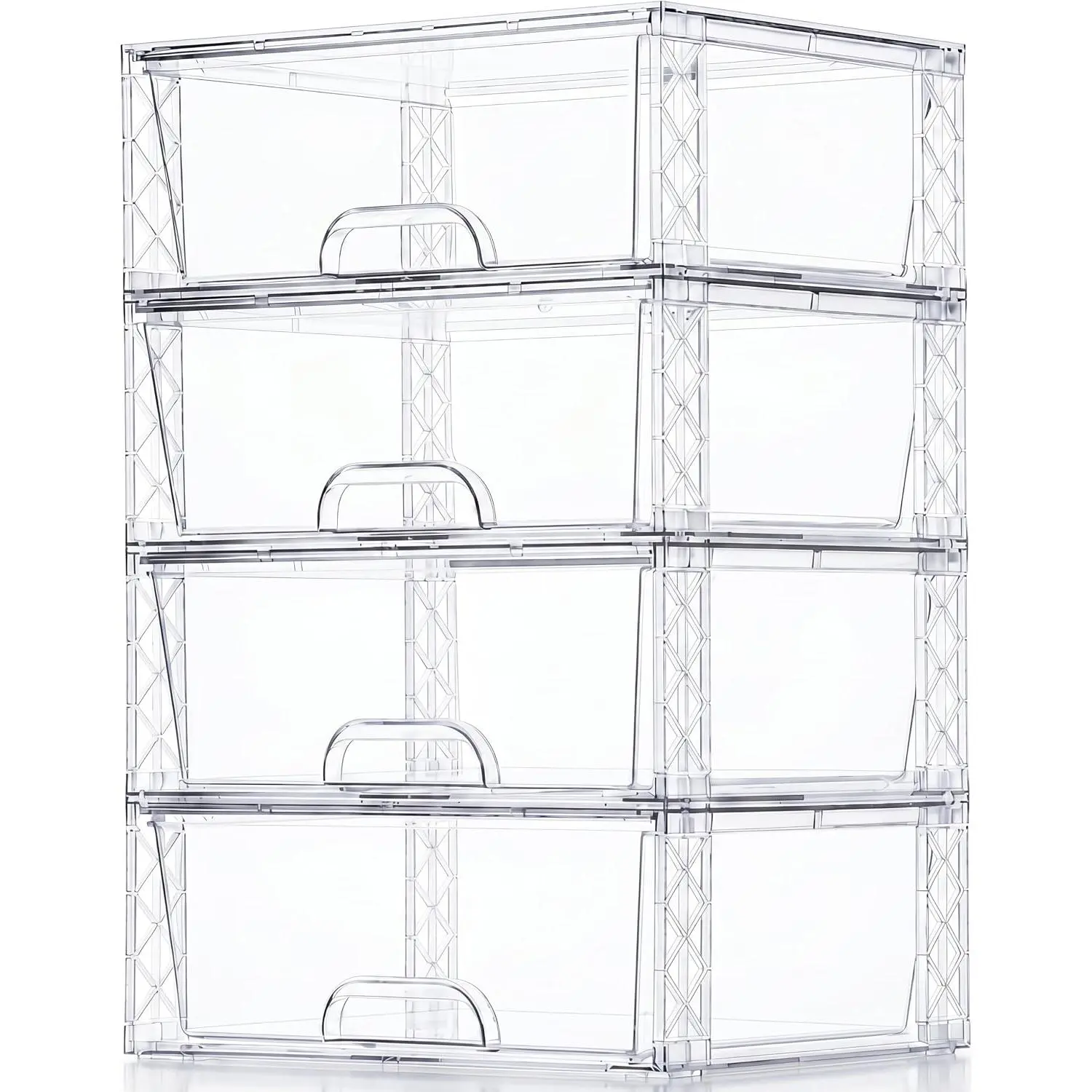 Clear Stackable Storage Drawers 4 Pack 5.7in Organizer Plastic Bins