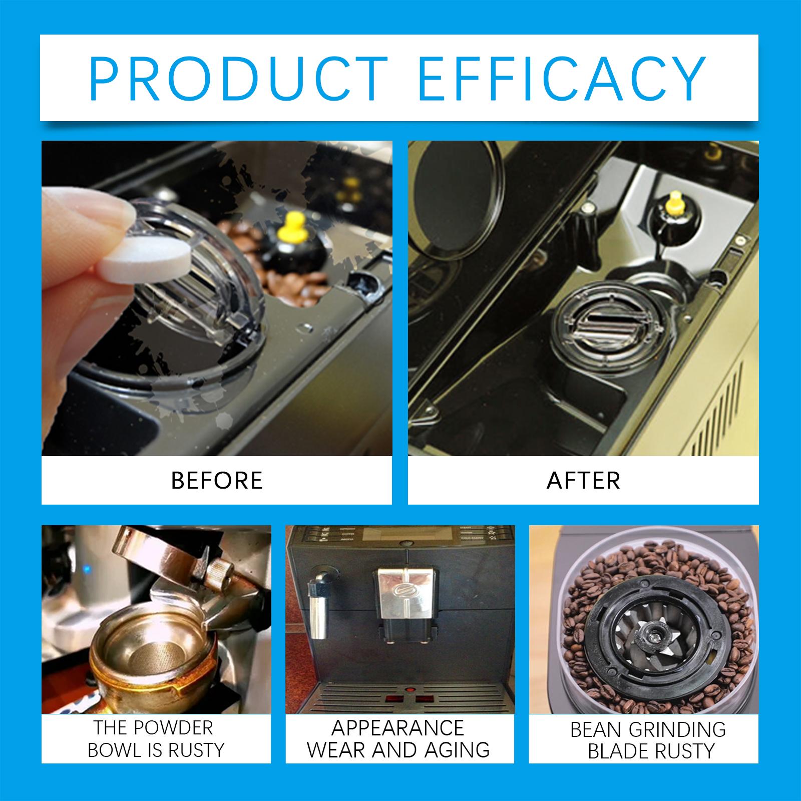 Coffee machine cleaning effervescent tablets for cleaning and descaling coffee machine filters and maintenance