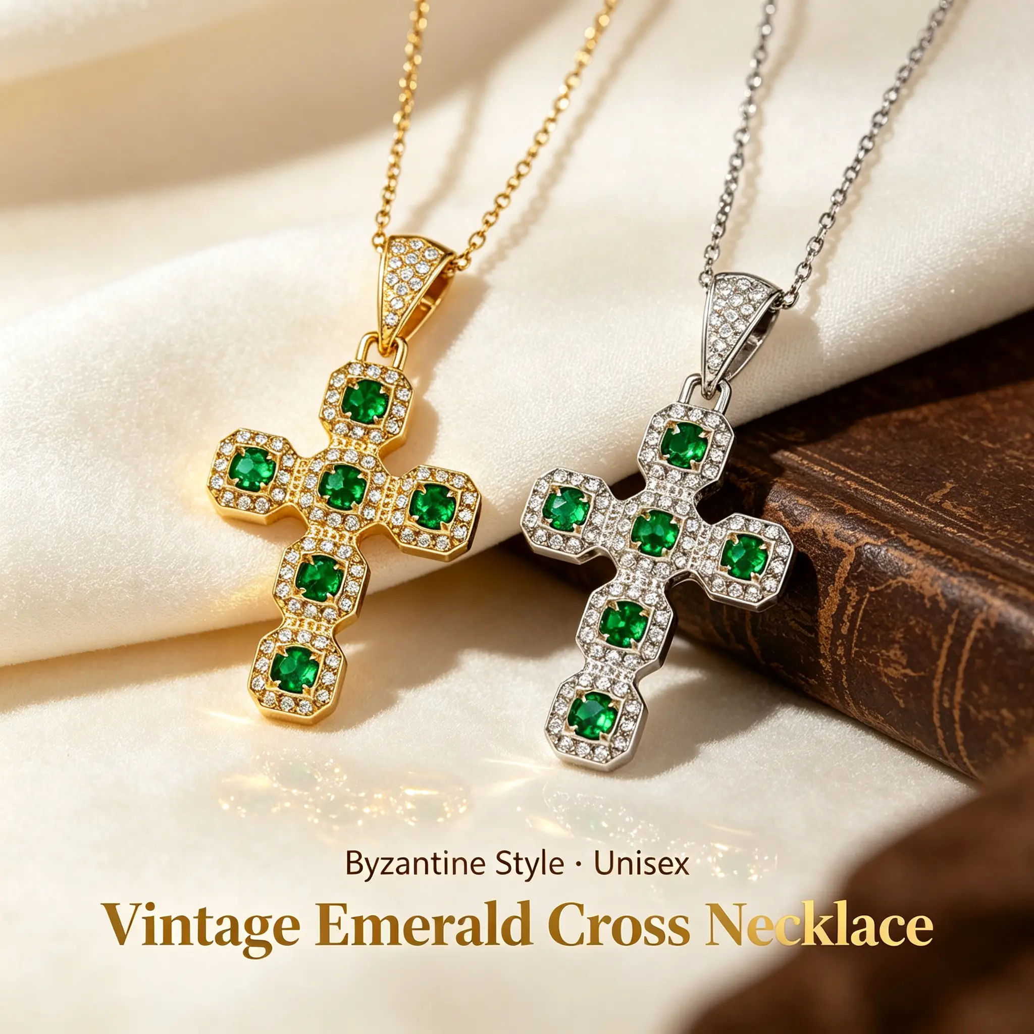 Titanium Steel Iced Out Cross Necklace Women Green Zircon Crystal Pendant Necklace Sparkling Rhinestone Jewelry Dainty Luxury Fashion Accessories