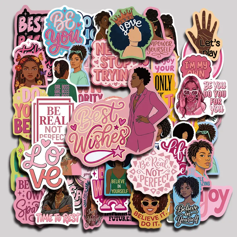 50PCS Black empowerment Aesthetic Vinyl Stickers Pack for Laptop Water Bottle Phone Case Skateboard Journal Scrapbook DIY Decoration
