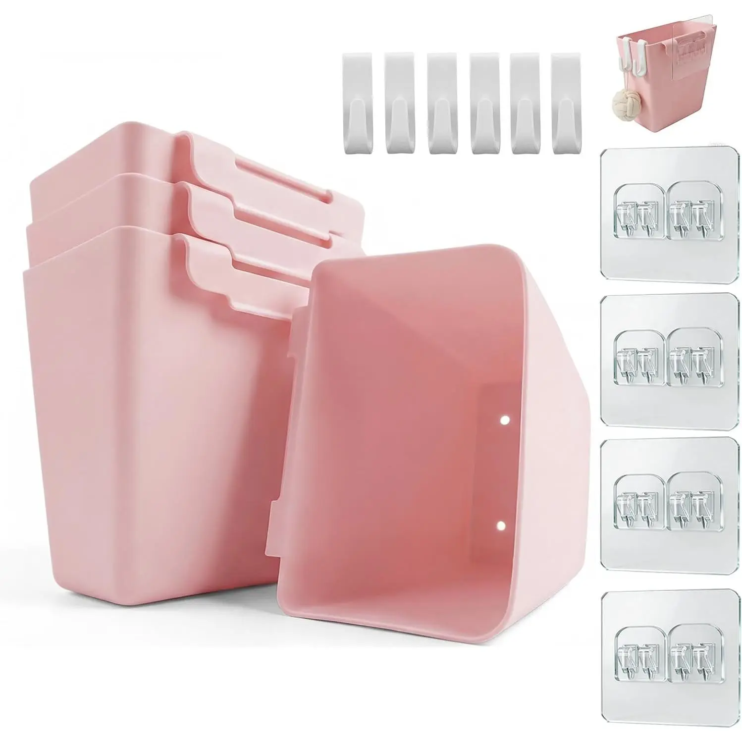 4 Pack Rolling Cart Accessories,  Craft Cart Cup Holder and 6 Hooks for Utility Carts, Adhesive Kitchen Cabinet Door Storage, Space-Saving Wall Mount Organizer for Bathroom, Office, Makeup