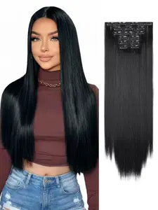 24-Inch Clip-In Hair Extensions, 6pcs  Long Straight Hair Extensions for Women, Heat-Resistant Synthetic Hairpieces Natural Look, Easy to Use,