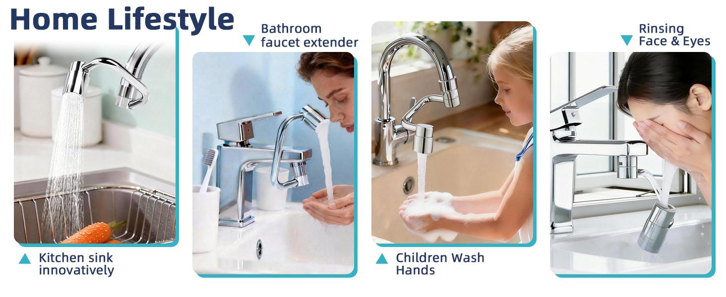 1080° U-Faucet Extender – Rotatable Faucet Aerator with 3 & Washers, Multi-Joint Swivel Aerator with 2 Spray Modes for & Sink, Silver