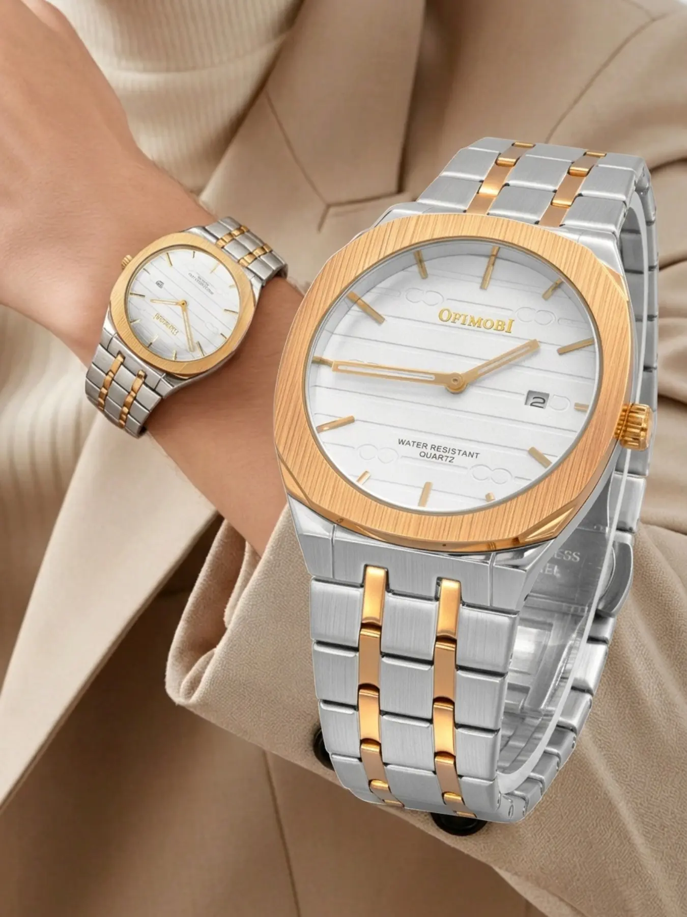 OFIMOBI Luxury Business Men Wrist Watch Stainless Steel Quartz Watch