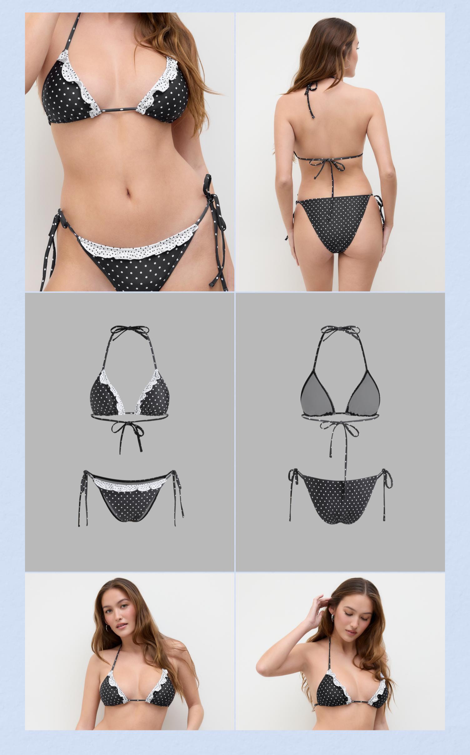 Cider Polka Dot Lettuce Trim Halter Tie Side Bikini Set