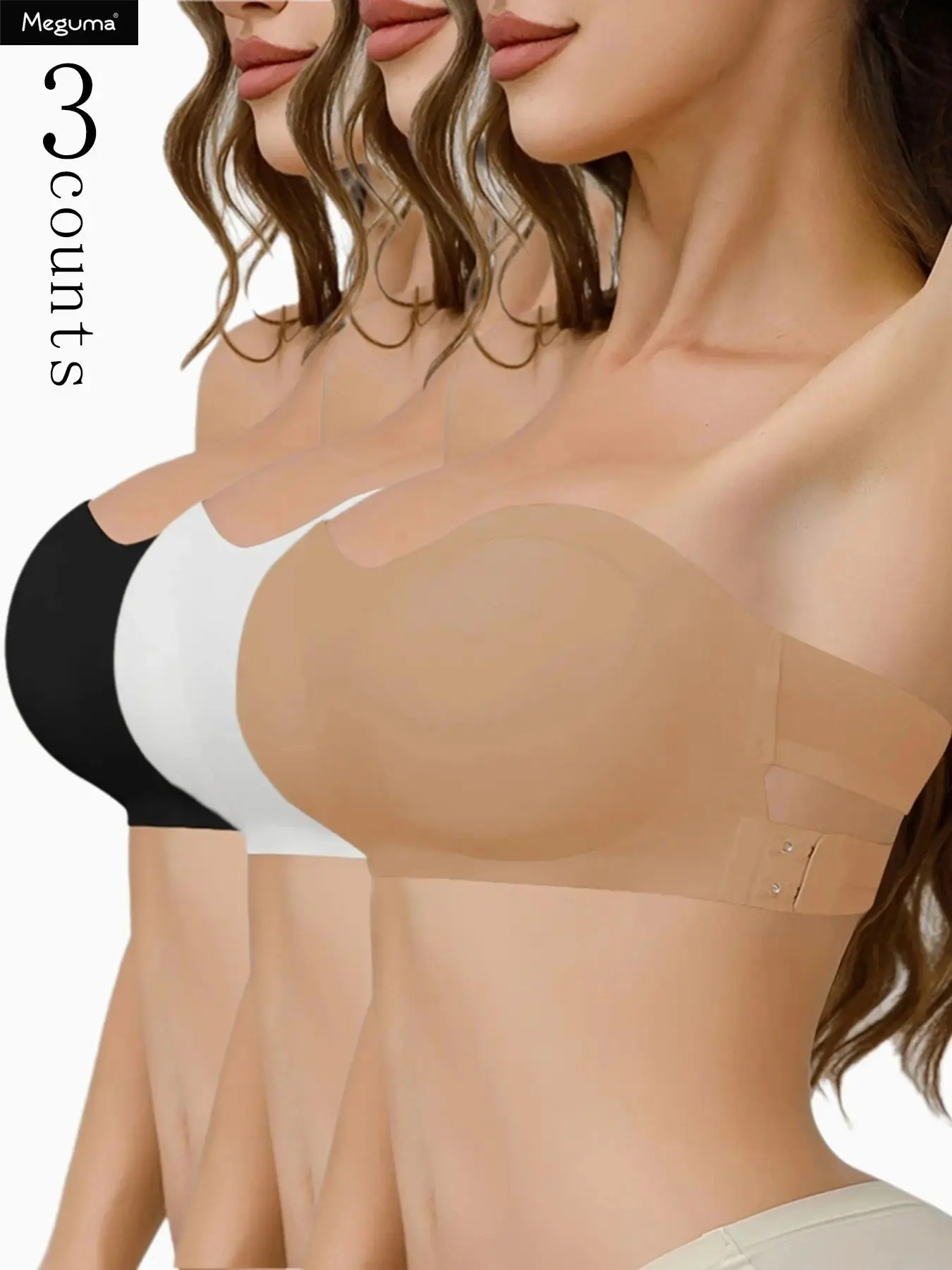 3pcs Women's Solid Color Side Strapless Bra, Fashionable Wireless Push Up Bra for Daily Wear, Lingerie for All Seasons wirelessbrareview wirelessbras comfortablebras everydaybra outfits comfybra