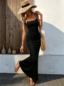 Sexy Midi Dress for Women, Elegant Formal Evening Party Chic Fashion Summer Sleeveless Backless Plain Slim Fit Strapless Streetwear Nightclub