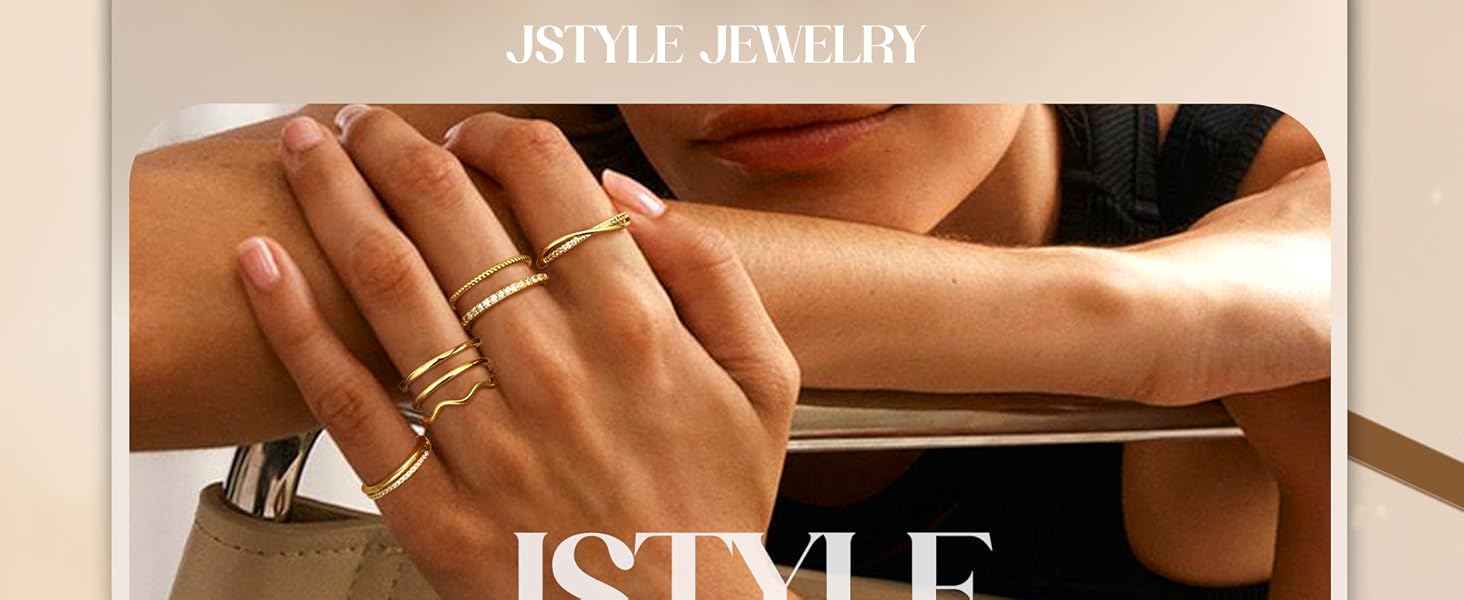 Jstyle Trendy Gold Stackable Rings Open Adjustable Non Tarnish 14K Gold Plated Pinky Knuckle Set Dainty Statement Band for Women