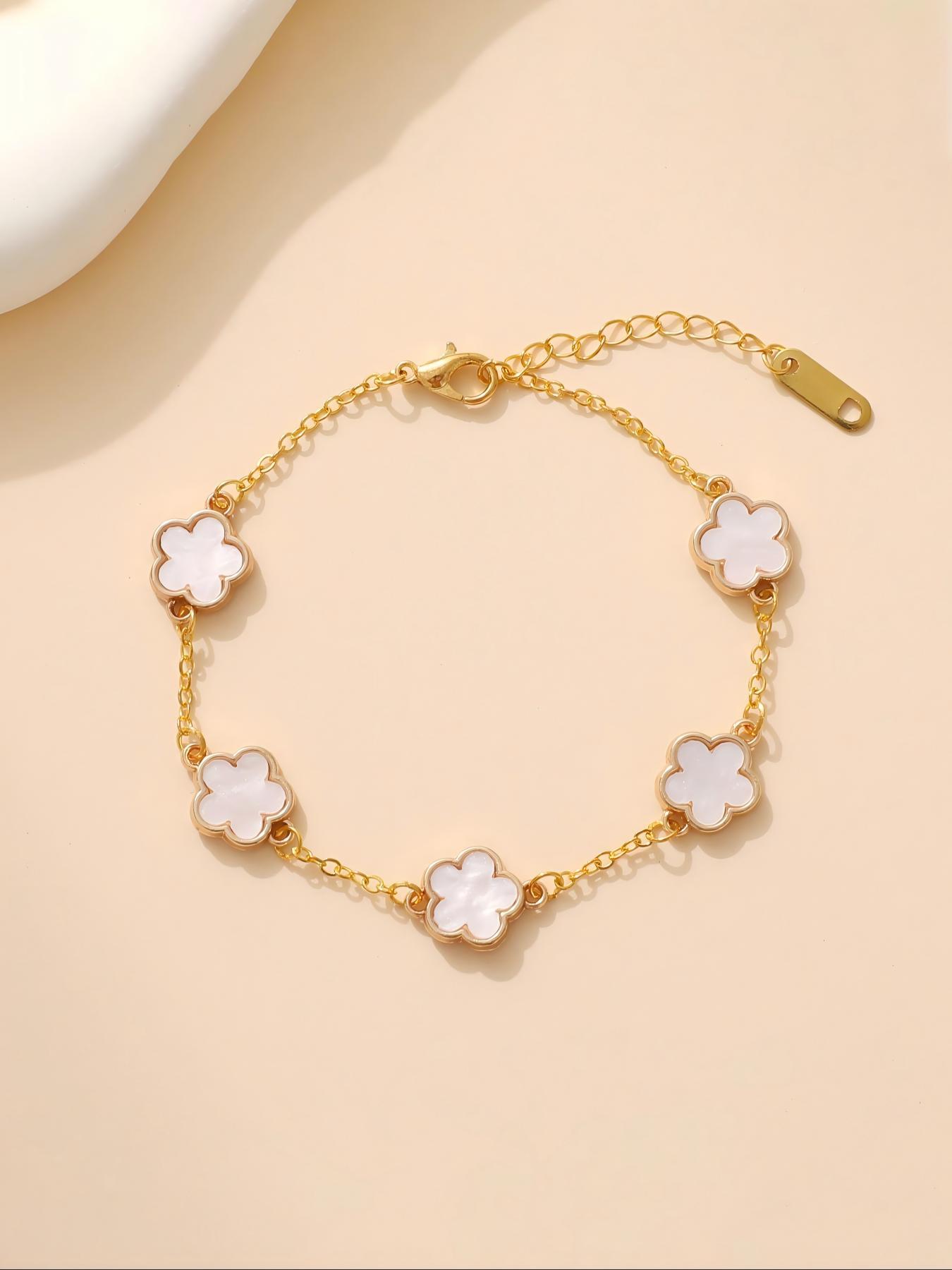 Cute Five Leaf Clover Design Charm Bracelet, Fashionable Jewelry for Women & Girls, Trendy All-match & Exquisite Jewelry for Birthday Gift