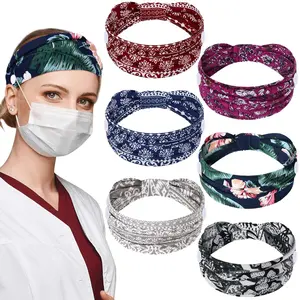 6 count Headbands with Buttons for Mask Non Slip Boho  Headbands Wide   Bands Elastic Ear Protection for Women Men Doctors  Wraps  Yoga (Colorful )