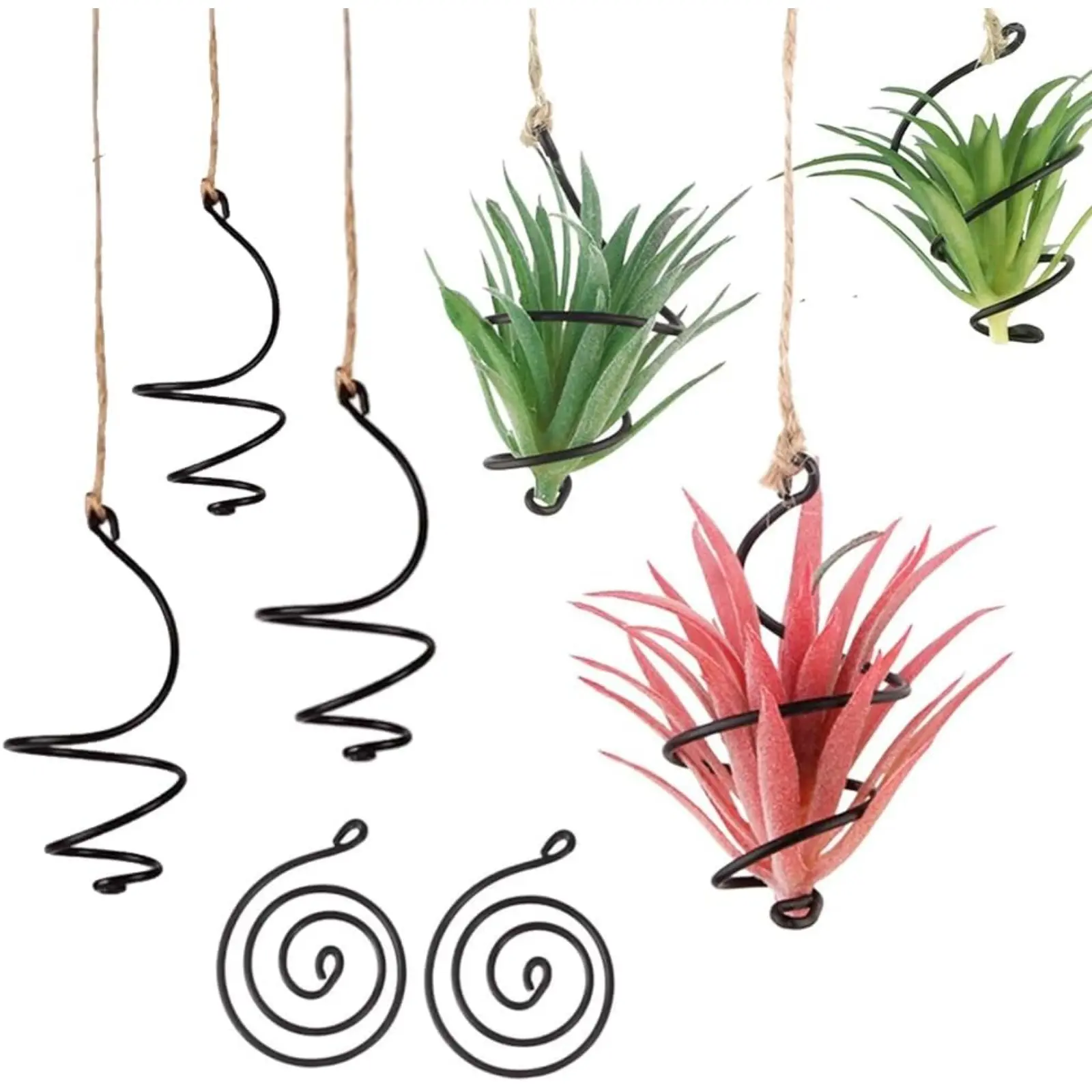 12 Pack Hanging Air Plant Holders - Spiral Metal Air Plant Hanger with Jute Ropes, Rust Resistant Tillandsia Succulent Stand for Home Office Decor