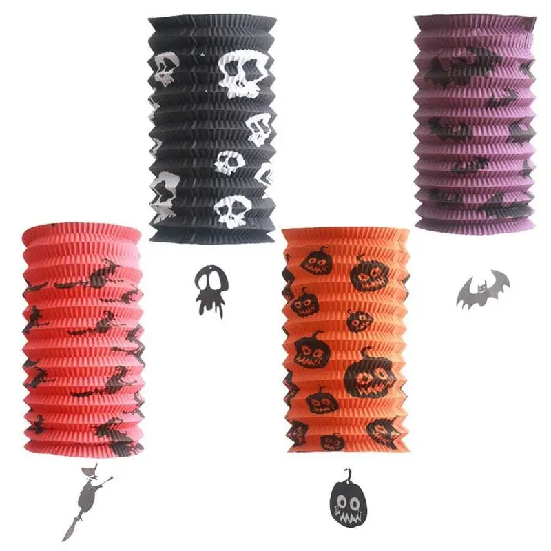 Halloween Organ Lantern Ghost House Bar Scene Decoration Supplies Pumpkin Lantern Pendant Hanging Decoration Folding Paper Lantern, Cartoon Paper Lantern Organ Lantern