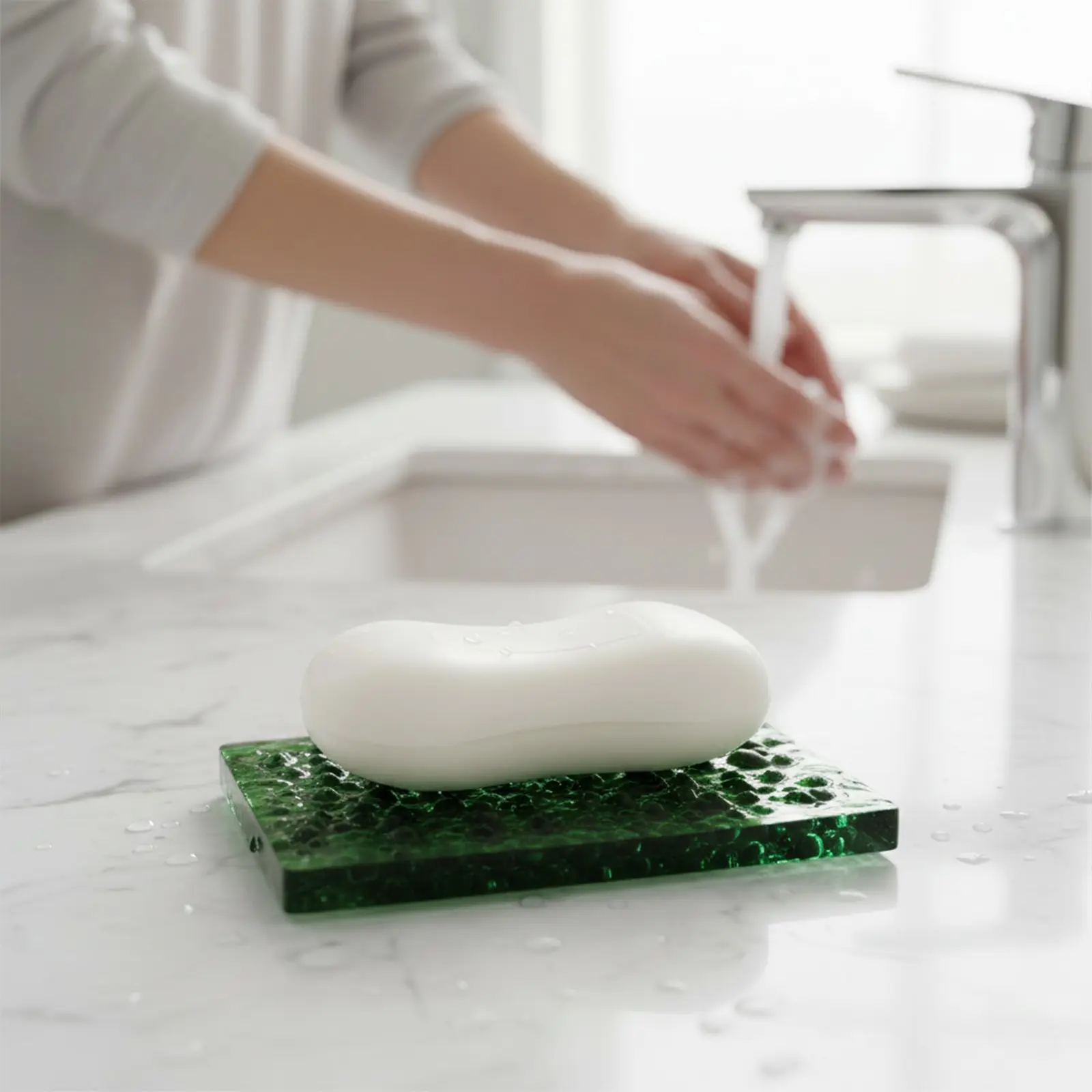 Handmade Green Crystal Soap Dish, Stone Soap Holder for Shower and Bathroom Decor, Natural Soap Tray, Resin Kitchen Decoration Accessory