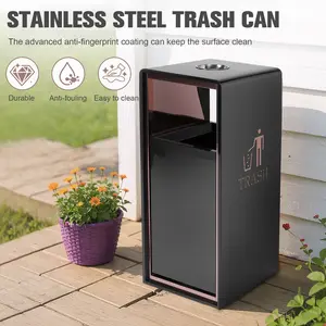 Stainless Steel Heavy Duty Brushed Finish Garbage Bin with Removable Inner Bucket Commercial Metal Outdoor Trash Can for Patio Hotel Park Garden