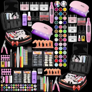 Quaferen Professional Acrylic Nail Kit for Beginners - 42 Colors Glitter Powder, Liquid, UV Light, Drill, Practice Finger Nail Bag Organizer Case
