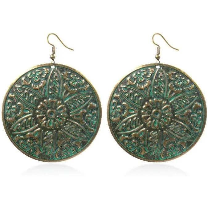 Boho Earrings For Women   Gypsy Ethnic Dangle Drop Earrings  Bohemian Carved Texture Round Statement Earrings  Gifts