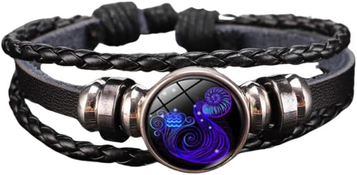 12 Zodiac Energy Bracelet, Adjustable 12 Zodiac Bracelet, Multi-layer Black Leather Wrap Bracelet, Christmas and Birthday Jewelry Gift, Suitable for Men and Women, Holiday Gift, Gift for Couples