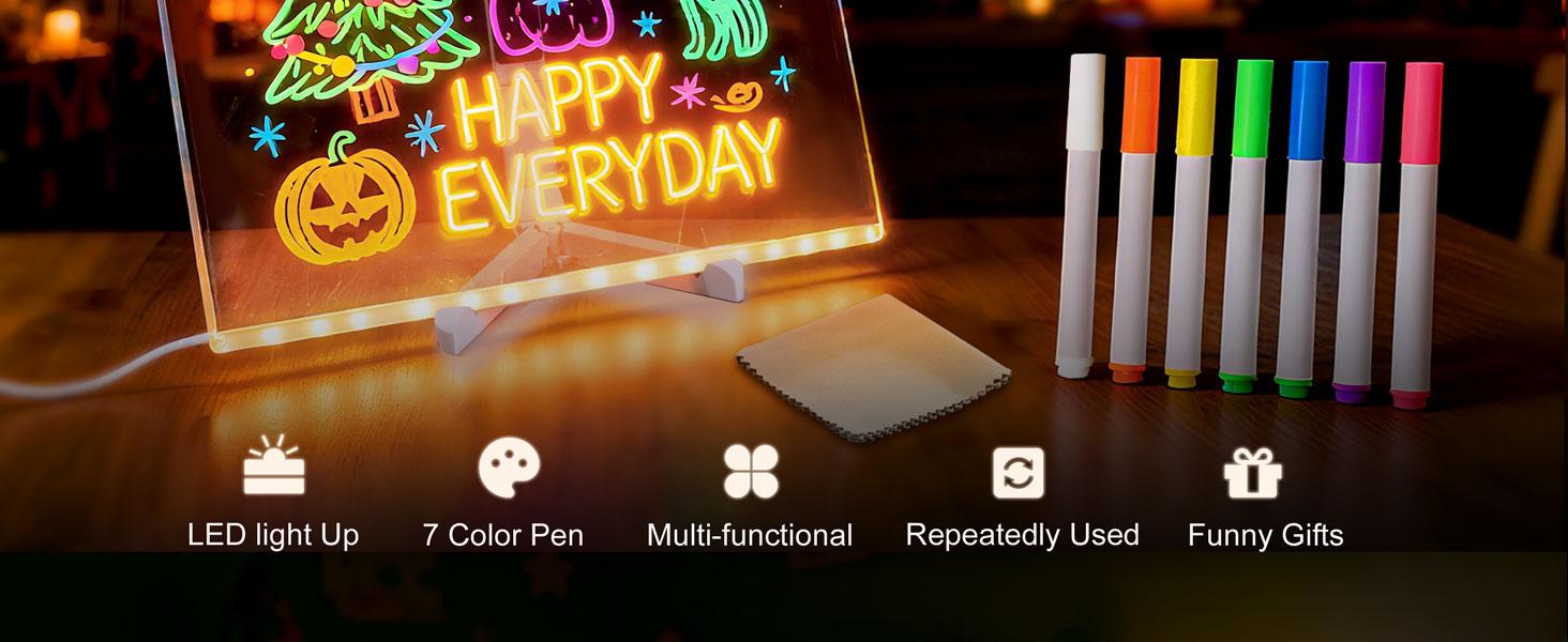 NewBlack Friday Children's LED Drawing Board 2026 New Model 12inch Luminous Notepad with 7 Markers and Tripod Color Doodle Luminous Board Children's Birthday Christmas Halloween Gift