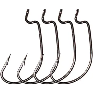 30pcs/Pack Offset Worm Fishing Hooks Black/Red Color Fishing Hook