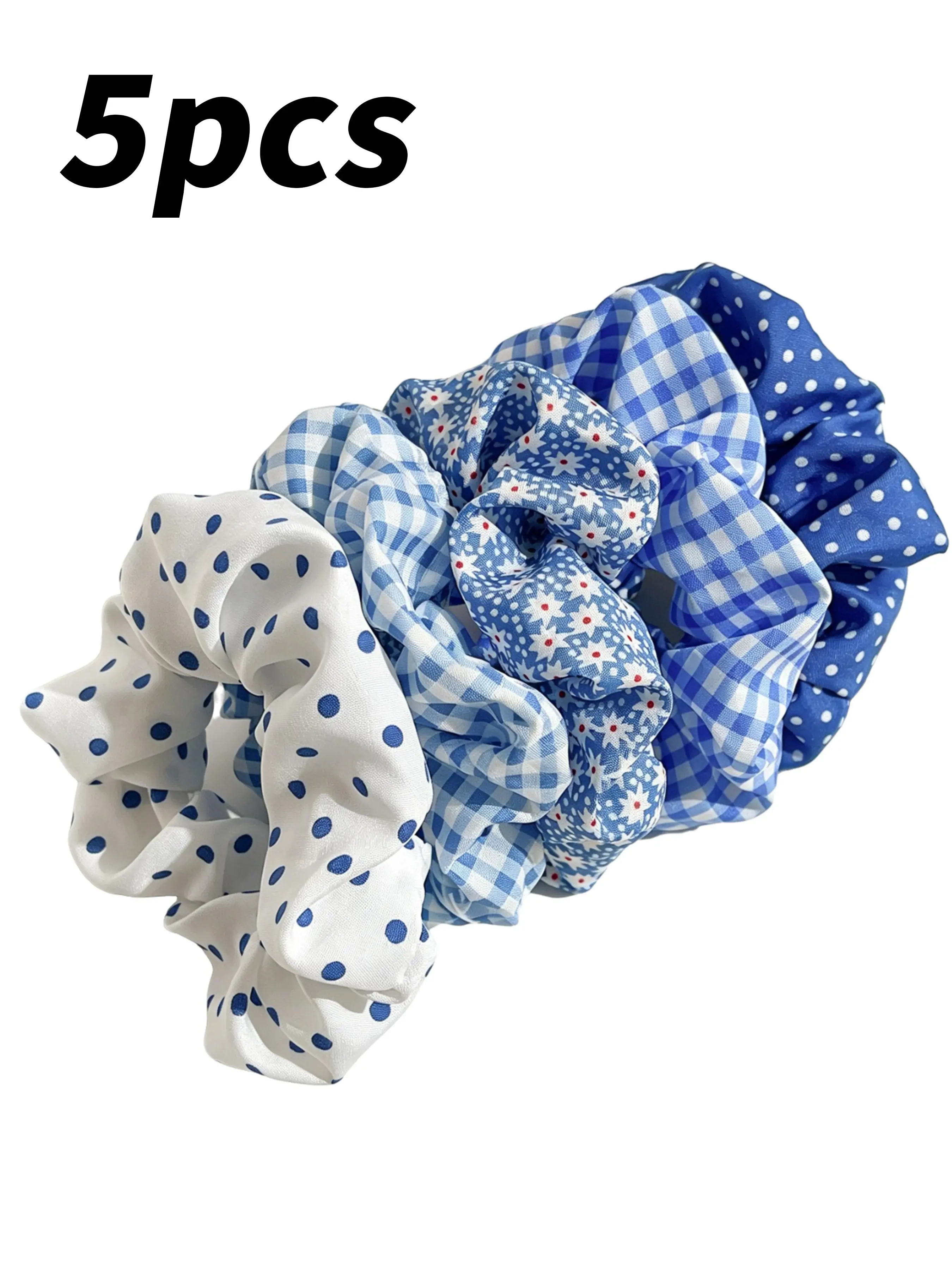 5Pcs Vintage Country Blue Floral Print Scrunchies Hair Bands Set, Soft Elegant Multipurpose Hair Accessories, Hair Accessory Set, Perfect for Daily Outing, Travel, Party, Makeup & Ponytail Hairstyles for Women Girls