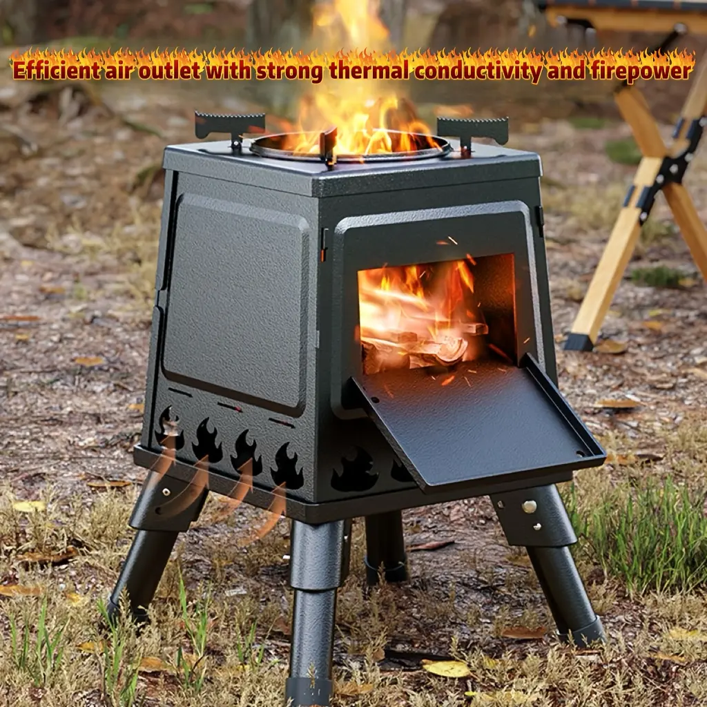 Portable Heavy-Duty Wood Burning Camp Stove with Sturdy Legs, Air Vents, Outdoor Cooking Compatibility – No Electricity/Flint/Magnesium Needed, Compact Lightweight for Hiking, Backpacking, Camp Kitchen Use