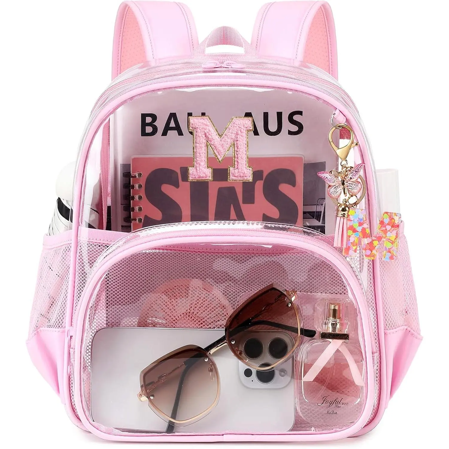 Clear Backpacks for Stadium Events Approved 12×6×12 Clear Bookbag for Women Mini Transparent Letter  Pack, , Letter-M
