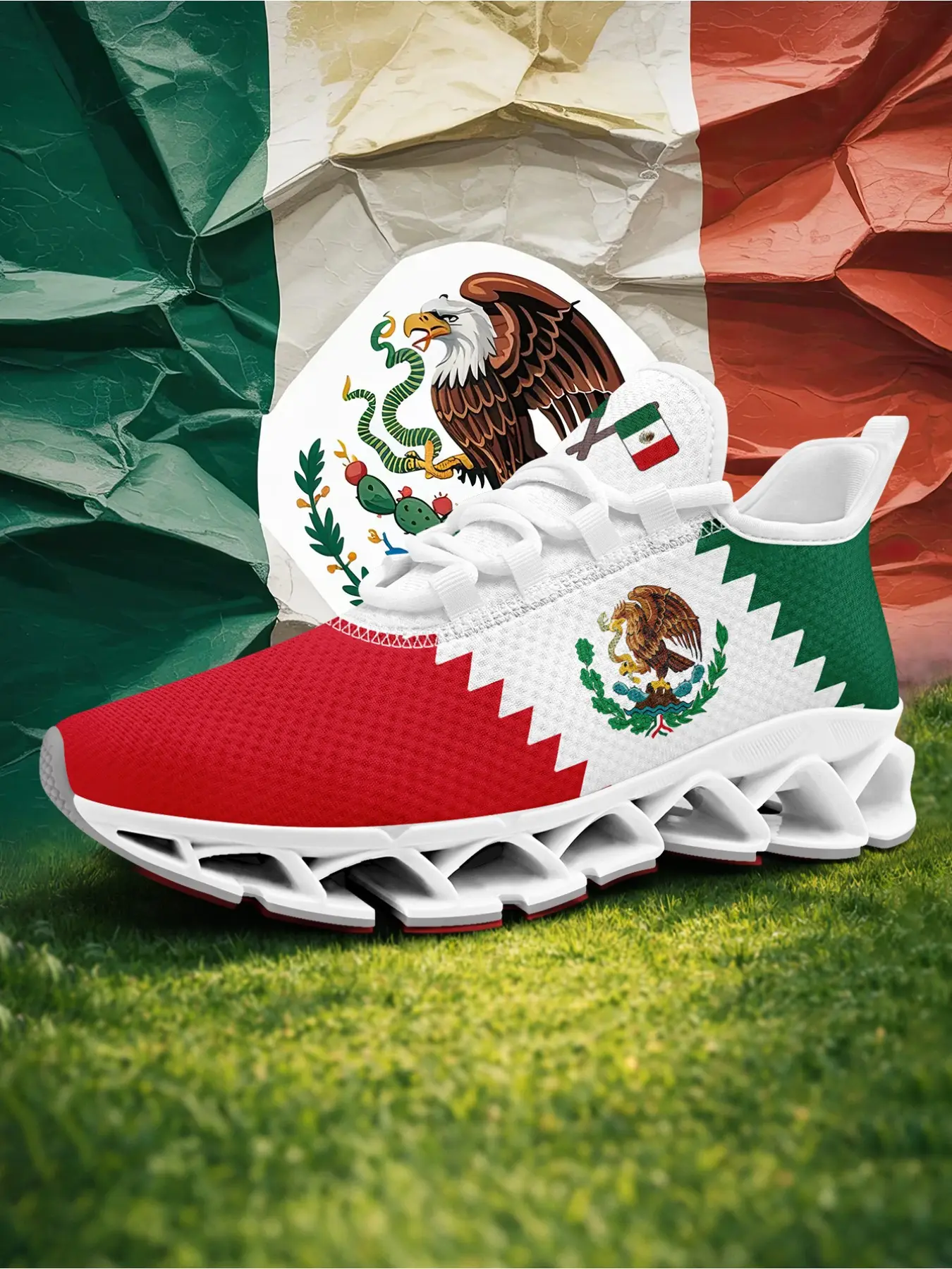 Men's Patriotic Mexico Flag Graphic Lace-Up Low Top Casual Shoes, Lightweight Fashion Running Sneakers, Comfortable Walking Shoes, Fashionable Running Shoes, Breathable Plus Size