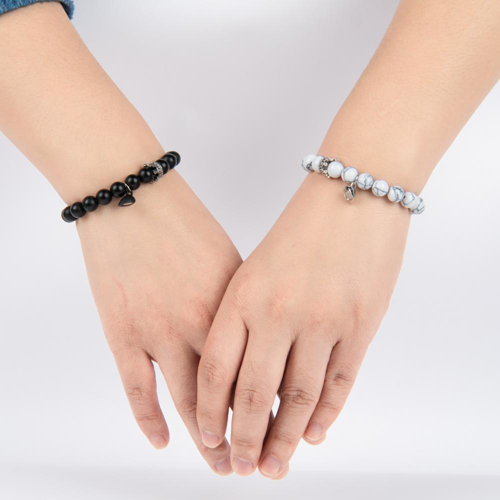 2 Pcs Elegant Couples Magnetic Stone Bracelets, Anniversary Couple Love, Heart Jewelry, Couples Beaded Stretch Bracelets Set, Perfect Valentine's Day Gift Couples Magnetic Couples Beaded bracelet valentine day gift fashion all-match jewelry charm