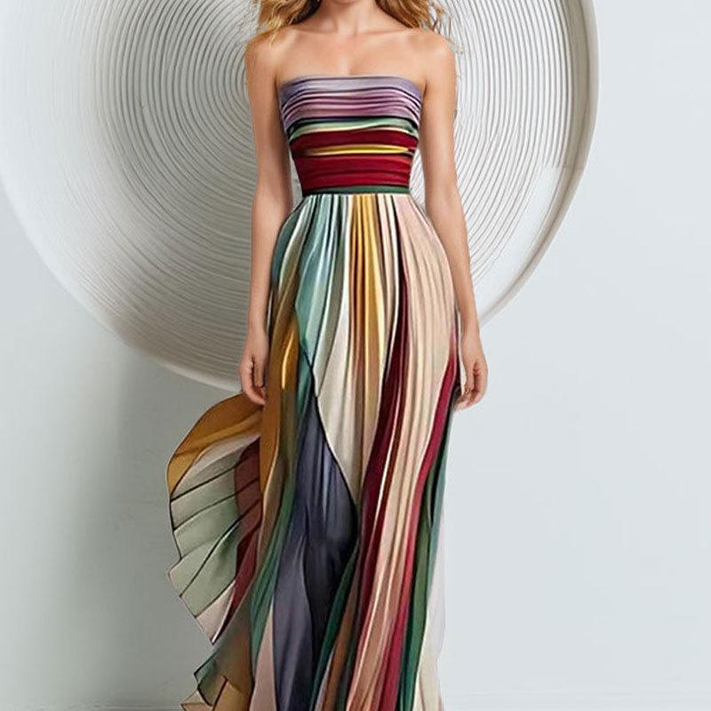 Fashionable strapless colorful printed dress
